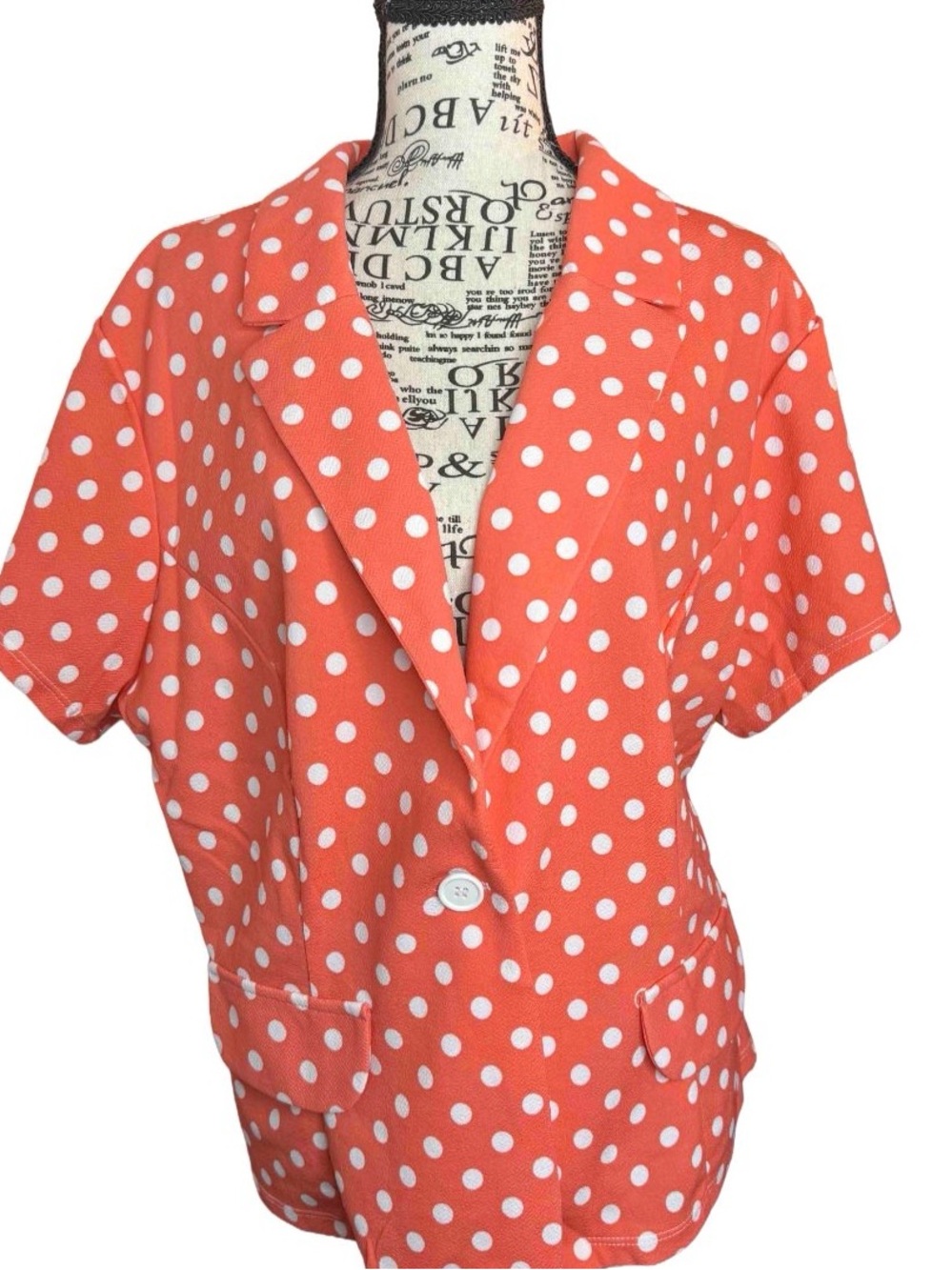 NY Invasion Coral Polka Dot Short Sleeve Blazer | Plus Size 3XL